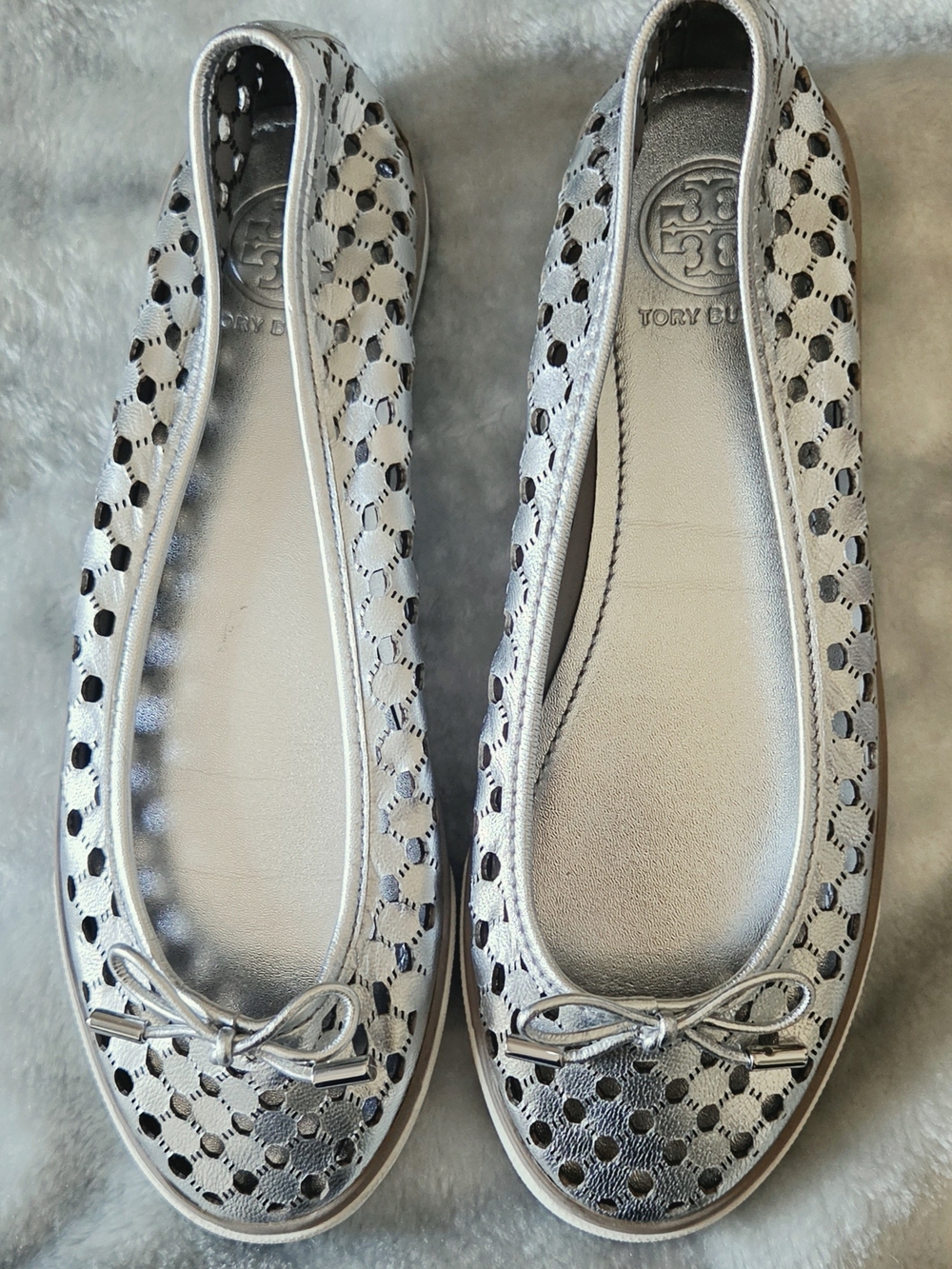 Tory Burch Women's Polka Dot Bow Flats in Silver Gray
